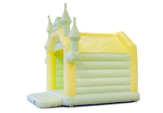 A Frame bouncy castle for sale in pastel colors yellow green for children. Buy indoor inflatables online at JB Inflatables UK