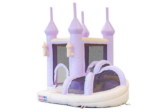 Bouncer bouncy castle with slide buy in pastel colors purple mint for children. Order inflatables online at JB Inflatables UK