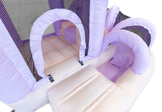 Order bouncer with slide bouncy castle in pastel colors purple mint for children. Inflatables for sale online at JB Inflatables UK