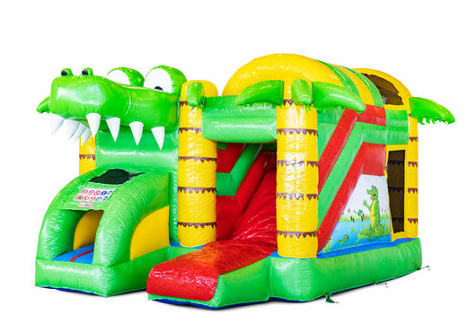 Buy covered inflatable Mini Multiplay bouncy castle with slide in Crocodil theme for children. Order now inflatable bouncy castles at JB Inflatables UK