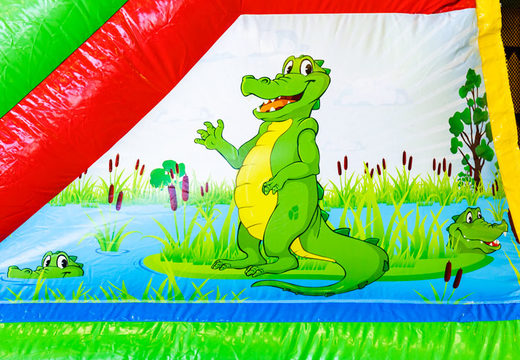 Inflatable Mini Multiplay bouncy castle in Crocodil theme for sale for children. Order now inflatable bouncy castles at JB Inflatables UK