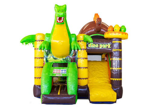 Order covered inflatable Mini Multiplay bouncy castle with slide in theme Dino for children. Buy inflatable bouncers now at JB Inflatables UK