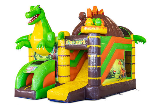 Buy covered inflatable Mini Multiplay bouncy castle with slide in theme Dino for children. Order now inflatable bouncy castles at JB Inflatables UK