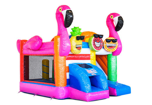 Inflatable Mini Multiplay bouncy castle in Flamingo theme for sale at JB Inflatables. Order inflatable bouncers at JB Inflatables UK