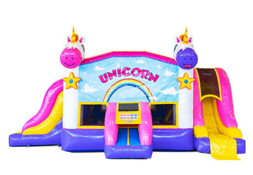 Order inflatable Slide Park Combo Unicorn bouncy castle for children. Buy now inflatable bouncy castles with slide at JB Inflatables UK