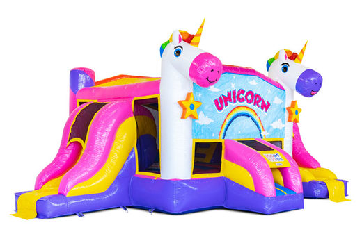 Buy Unicorn themed Inflatable Slide Park Combo Bouncer for Kids. Inflatable bouncy castles with slide for sale at JB Inflatables UK