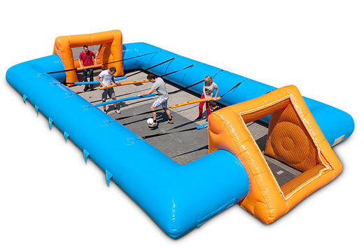 Order blue orange inflatable table football with unique boarding sliding system for children. Buy inflatable table football now online at JB Inflatables Netherlands