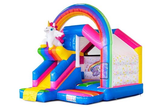 Rainbow colors and unicorn on bouncy castle
