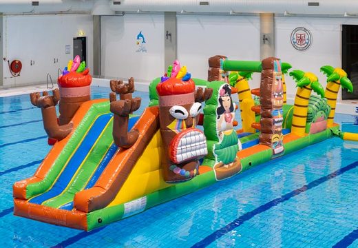 Inflatable slide obstacle course pool game
