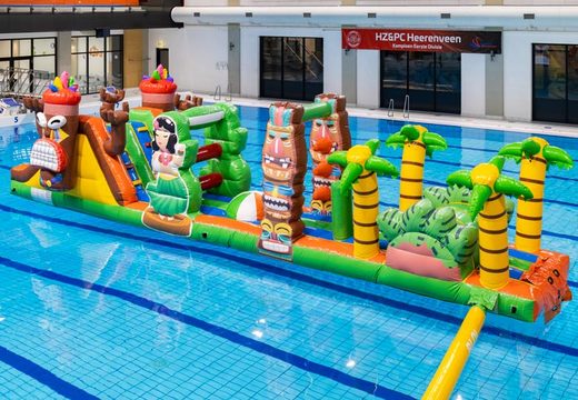 Side of inflatable pool water obstacle course