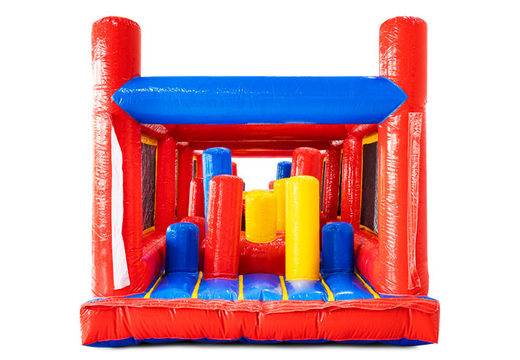 Pillars in inflatable modular obstacle course red blue yellow