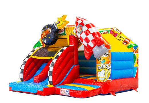 Slide Combo Doubleslide inflatable castle with two slides in Comic theme