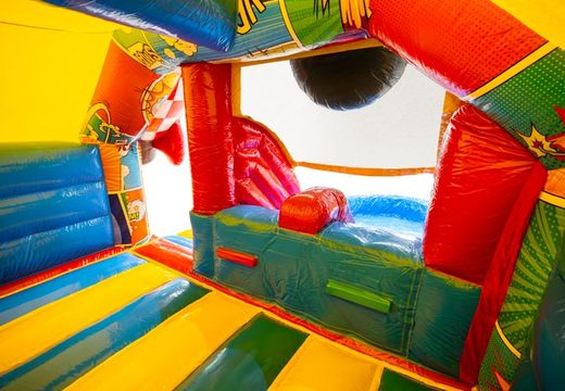Inside of the Inflatable Castle Dubbelslide Slide Combo in Blue, Yellow, and Red