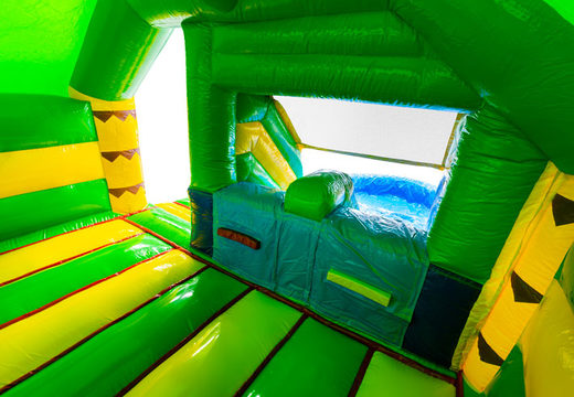 Interior of Double Slide Combo Bouncy Castle in Green and Yellow
