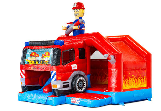 Slide combo Double slide Bouncy Castle with two slides in Firefighter theme