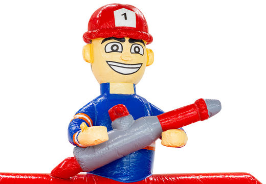 3D figure on Double Slide inflatable firefighter with fire hose theme