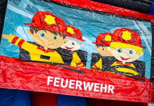 Bouncy Castle Firefighter theme with illustration of German firefighters, order online