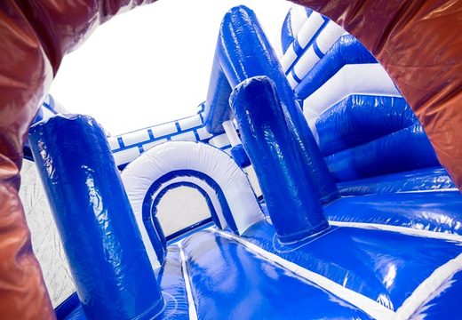 Inside of Bouncy Castle Dubbelslide Multiplay Blue White Brown